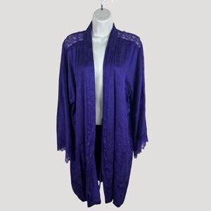 Victoria’s Secret Purple Lace Trim Kimono Robe M/L Floral Embossed Satin